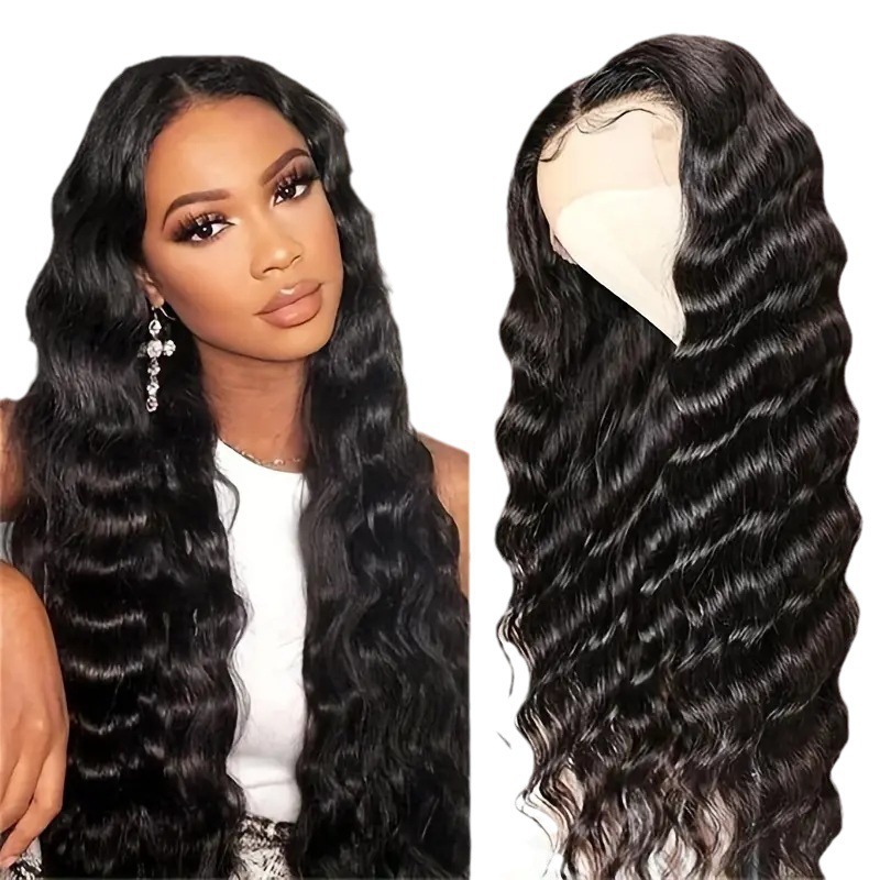 Cross border European and American fashion water ripple synthetic hair cover, popular in Africa, small roll front lace long curly hair manufacturer in stock Cross border European and American fashion water ripple synthetic hair cover, popular in Africa, small roll front lace long curly hair manufacturer in stock