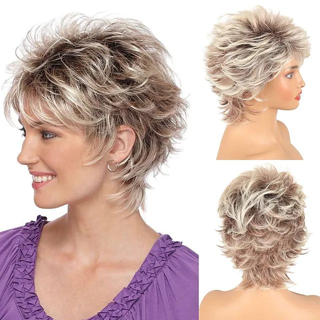 European and American foreign trade elderly hair wig gradient color gray white white wig head cover women's short roll synthetic hair cover European and American foreign trade elderly hair wig gradient color gray white white wig head cover women's short roll synthetic hair cover