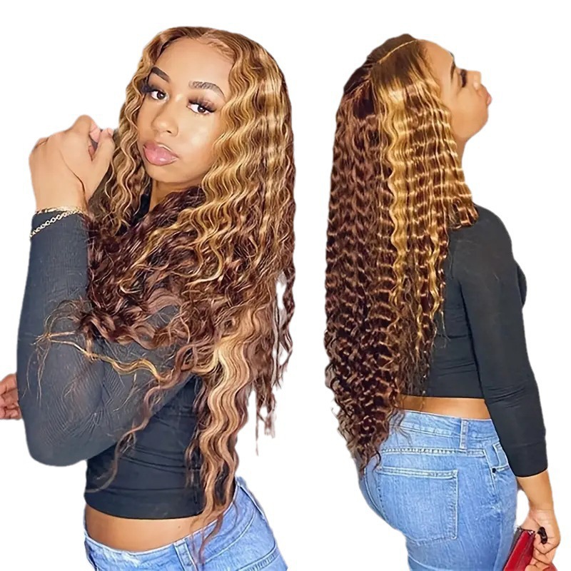 Amazon Europe and America's top selling lace wig in Africa, small coiled tube explosion head, piano color synthetic headband wig Amazon Europe and America's top selling lace wig in Africa, small coiled tube explosion head, piano color synthetic headband wig
