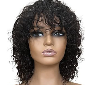 Cross border wig for African women, black short curly hair with bangs, small curly hair, synthetic full head cover Cross border wig for African women, black short curly hair with bangs, small curly hair, synthetic full head cover