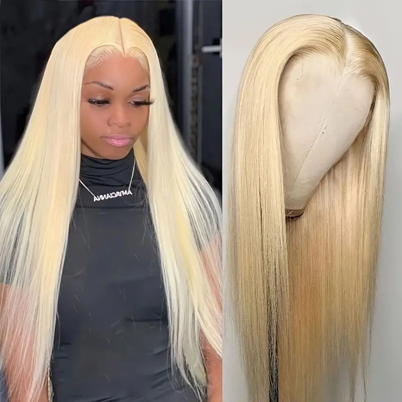 Cross border hot selling new European and American fashion light gold wig fashionable front lace lace full head cover factory stock Cross border hot selling new European and American fashion light gold wig fashionable front lace lace full head cover factory stock
