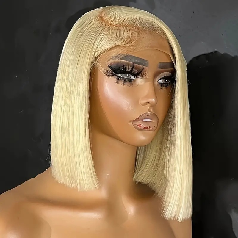 European and American best-selling wig women's light gold bobo front lace headband short straight fashionable natural headband wigs European and American best-selling wig women's light gold bobo front lace headband short straight fashionable natural headband wigs