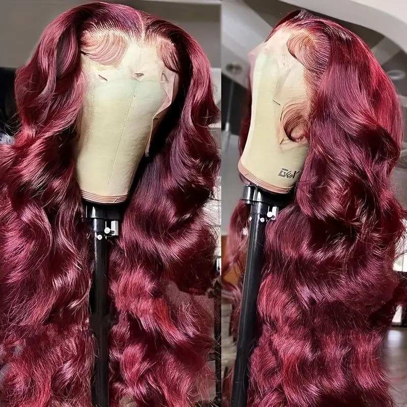 Cross border European and American fashion wine red wig hot selling front lace big wave long curly hair wig full head cover Cross border European and American fashion wine red wig hot selling front lace big wave long curly hair wig full head cover