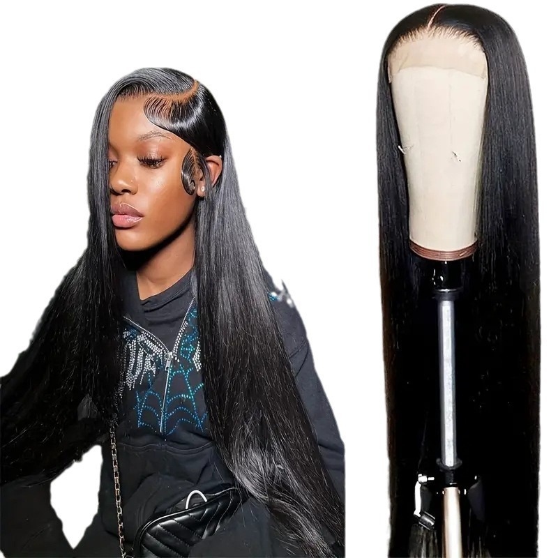 Cross border Amazon Women's Fashion Natural Black Medium Split Straight Hair Front Lace Lace Wig Full Headset Wig Cross border Amazon Women's Fashion Natural Black Medium Split Straight Hair Front Lace Lace Wig Full Headset Wig