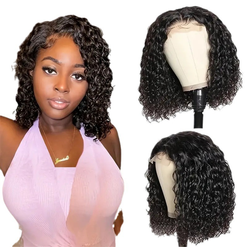Foreign Trade European and American Wig Cross border Middle Split Black Hand Wrapped Small Curly Hair Short Curly Hair Fashion Front Lace Wig Foreign Trade European and American Wig Cross border Middle Split Black Hand Wrapped Small Curly Hair Short Curly Hair Fashion Front Lace Wig