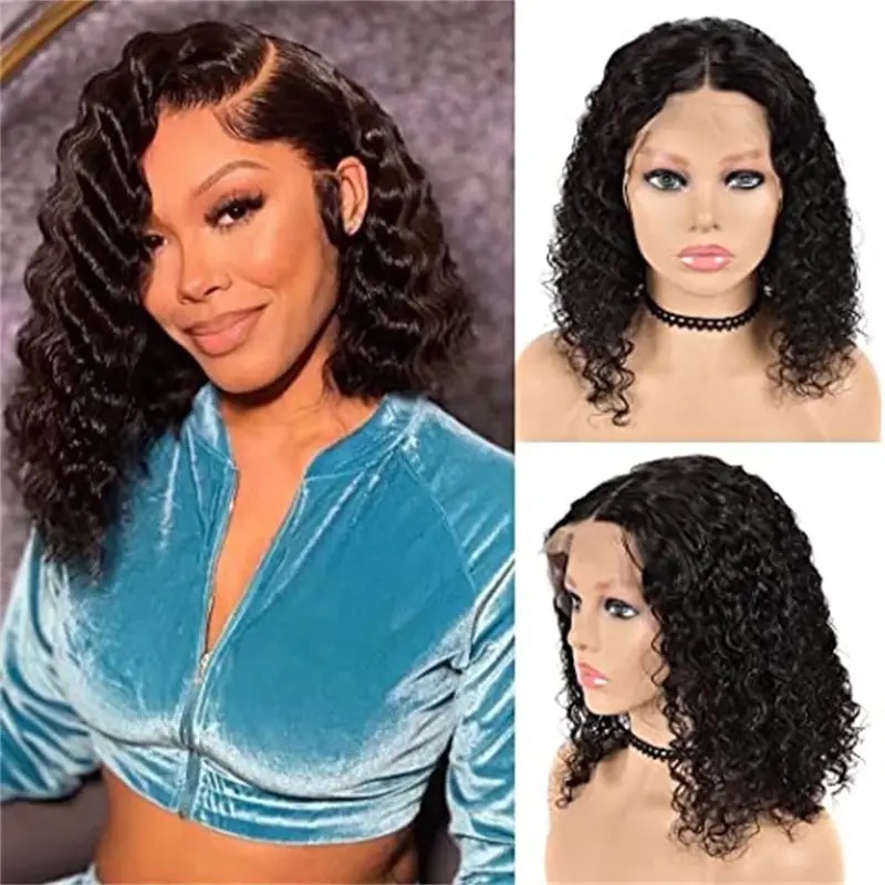 Foreign Trade European and American Wig Cross border Middle Split Black Hand Wrapped Small Curly Hair Short Curly Hair Fashion Front Lace Wig