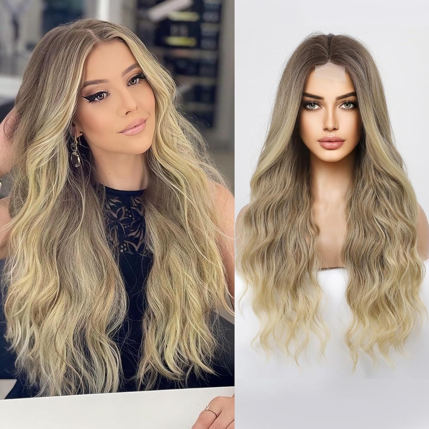 Amazon's new wig for women in Europe and America, front lace synthetic headband, small lace, medium split, long curly hair wigs Amazon's new wig for women in Europe and America, front lace synthetic headband, small lace, medium split, long curly hair wigs
