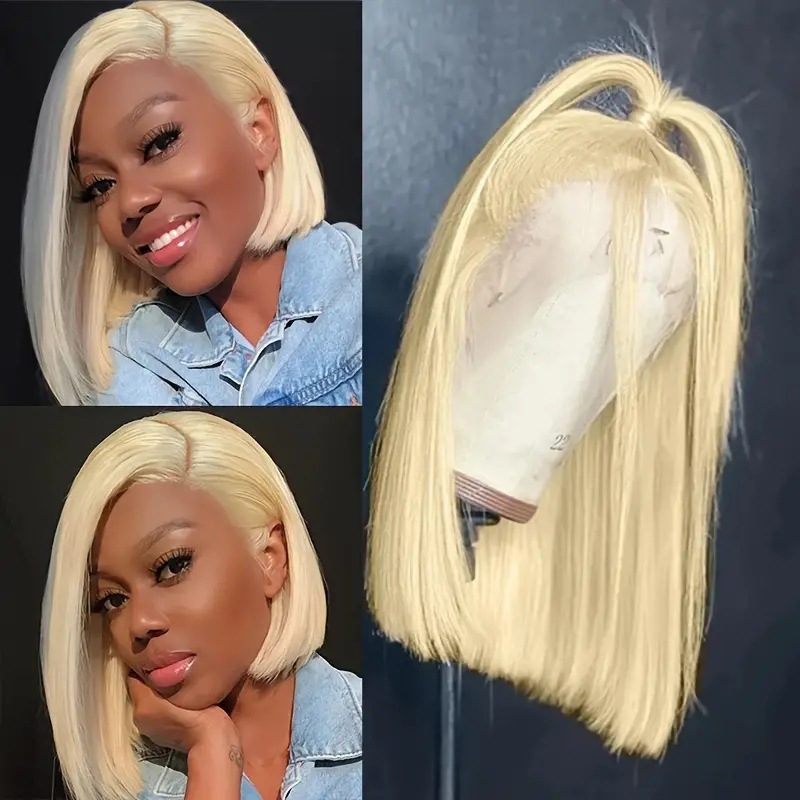 European and American best-selling wig women's light gold bobo front lace headband short straight fashionable natural headband wigs European and American best-selling wig women's light gold bobo front lace headband short straight fashionable natural headband wigs