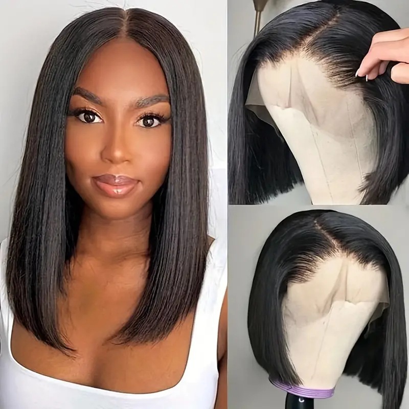 Cross border European and American Fashion Wig Bobo Head Mid Split Short Straight Hairpiece Front Lace 13 * 4 Lace Hairpiece