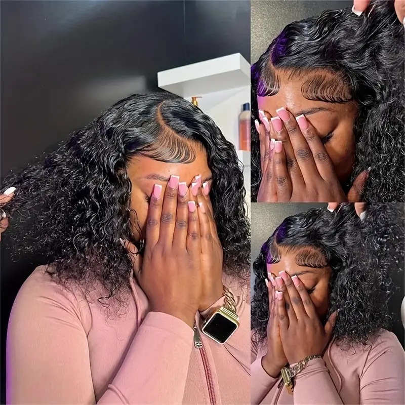 Cross border European and American wig, black hand tube wrapped tube, small curly hair, short hair, wig, women's front lace wig Cross border European and American wig, black hand tube wrapped tube, small curly hair, short hair, wig, women's front lace wig