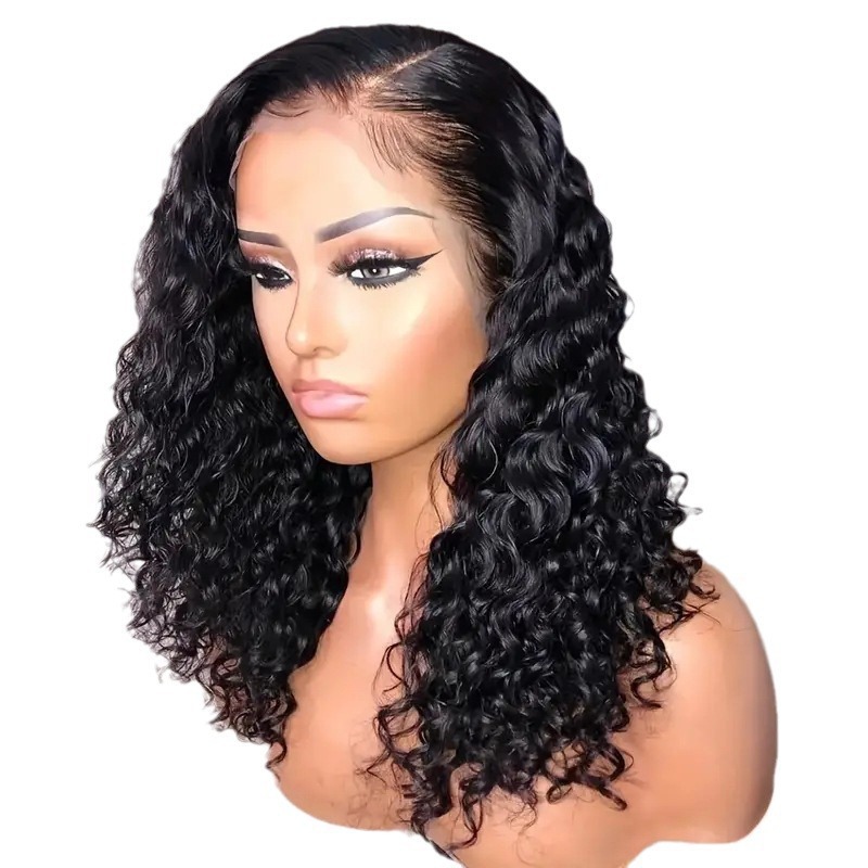Cross border European and American wig, black hand tube wrapped tube, small curly hair, short hair, wig, women's front lace wig Cross border European and American wig, black hand tube wrapped tube, small curly hair, short hair, wig, women's front lace wig