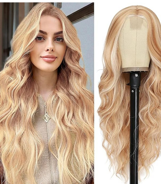 Amazon Cross border Europe and America New Wig Medium Split Gradient Yellow Long Curled Hair Women's Big Wave Wig Rose Net Amazon Cross border Europe and America New Wig Medium Split Gradient Yellow Long Curled Hair Women's Big Wave Wig Rose Net