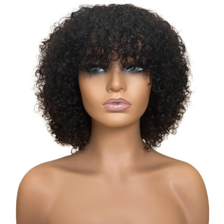 Cross border wig for African women, black short curly hair with bangs, small curly hair, synthetic full head cover Cross border wig for African women, black short curly hair with bangs, small curly hair, synthetic full head cover