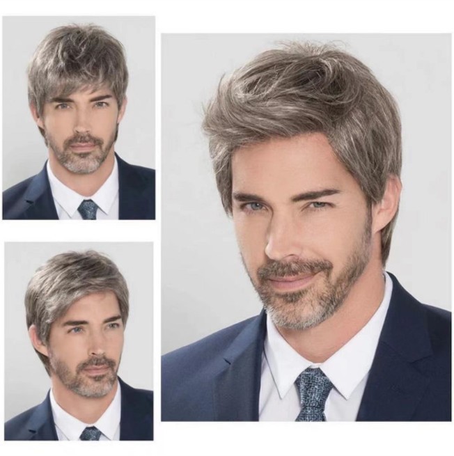 European and American men's silver gray short hair fashionable business style men's short hair gray men's hair hot selling spot wig