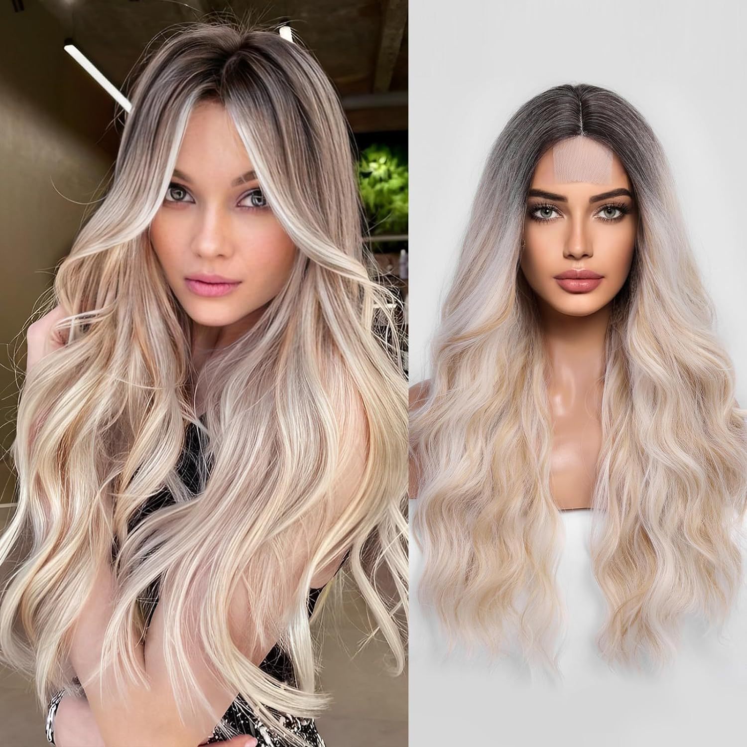 Amazon's new wig for women in Europe and America, front lace synthetic headband, small lace, medium split, long curly hair wigs Amazon's new wig for women in Europe and America, front lace synthetic headband, small lace, medium split, long curly hair wigs