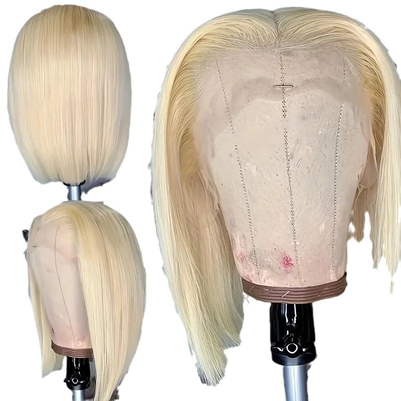 European and American best-selling wig women's light gold bobo front lace headband short straight fashionable natural headband wigs European and American best-selling wig women's light gold bobo front lace headband short straight fashionable natural headband wigs