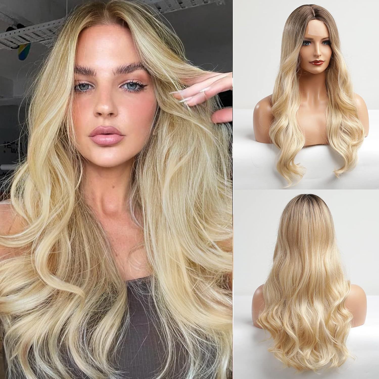 Amazon's new wig for women in Europe and America, front lace synthetic headband, small lace, medium split, long curly hair wigs Amazon's new wig for women in Europe and America, front lace synthetic headband, small lace, medium split, long curly hair wigs
