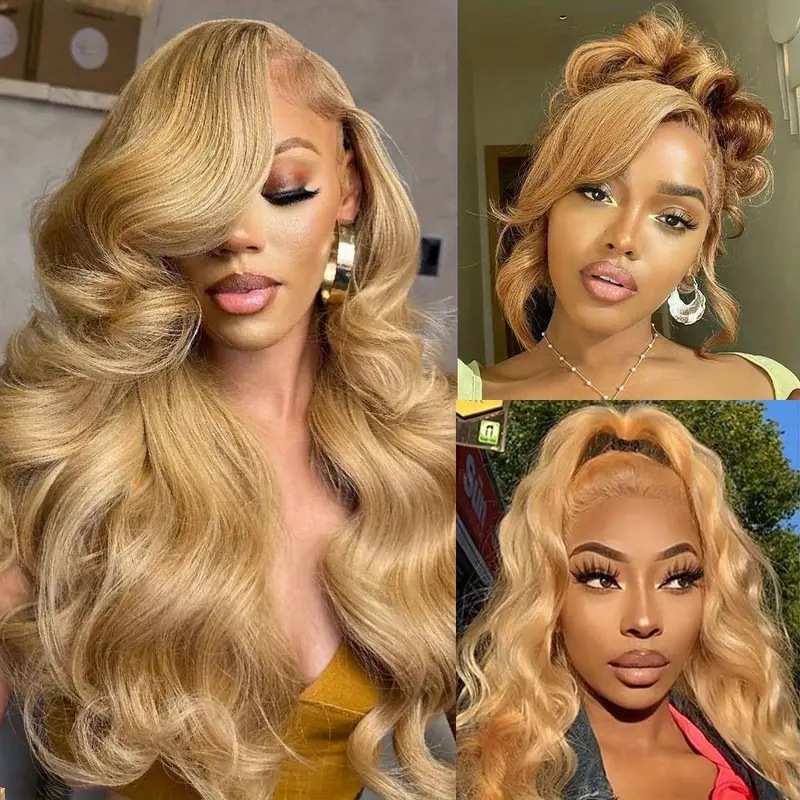 Amazon hot selling lace wig gold new product, women's big wave long curly hair full head cover factory stock