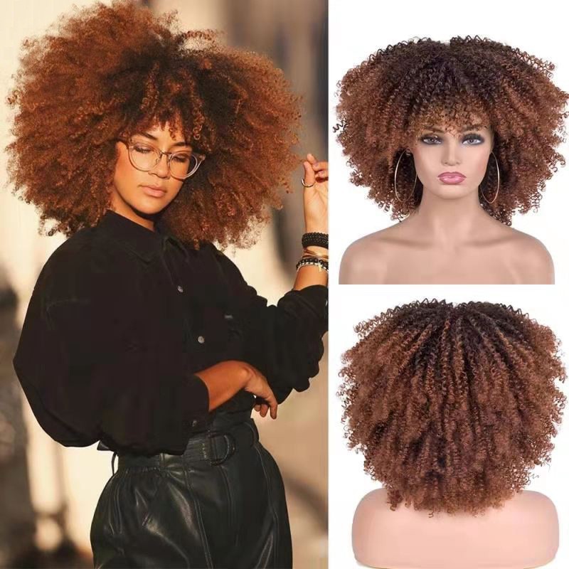 Cross border European and American high-temperature silk synthetic wig full head set, African small curly hair explosive head wig, wig manufacturer Cross border European and American high-temperature silk synthetic wig full head set, African small curly hair explosive head wig, wig manufacturer