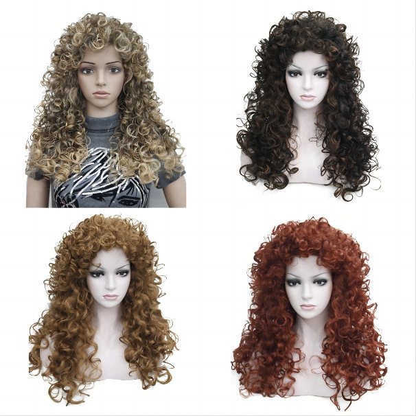 Cross border African small roll wig, European and American wig, women's long curly hair, explosive head, synthetic headband, full top hair
