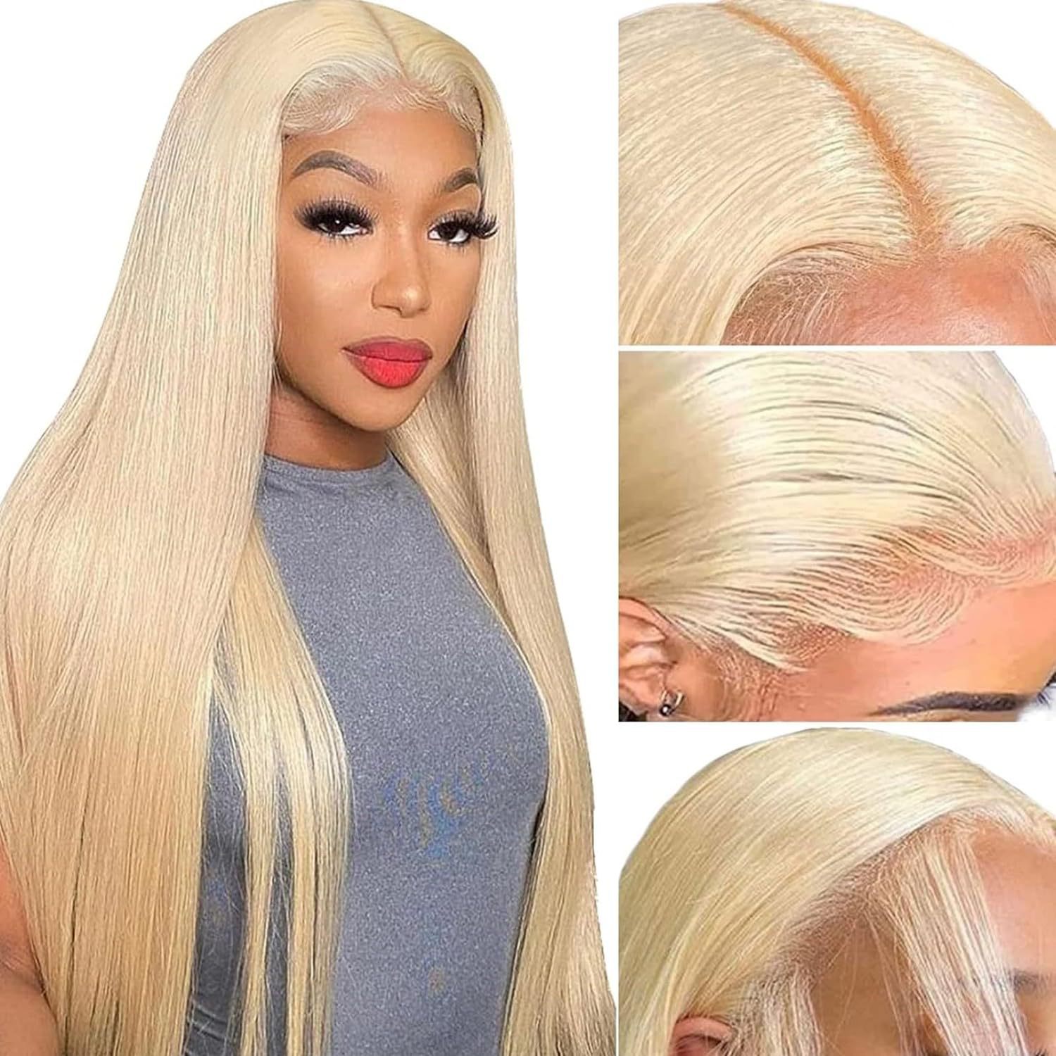 Cross border new wig, European and American women's front lace synthetic headband, light gold, medium split, long straight hair manufacturer in stock