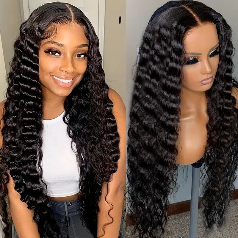 Amazon Cross border European and American Fashion Water Ripple Small Roll Full Head Cover Africa Hot Selling Small Roll Synthetic Wig Deep
