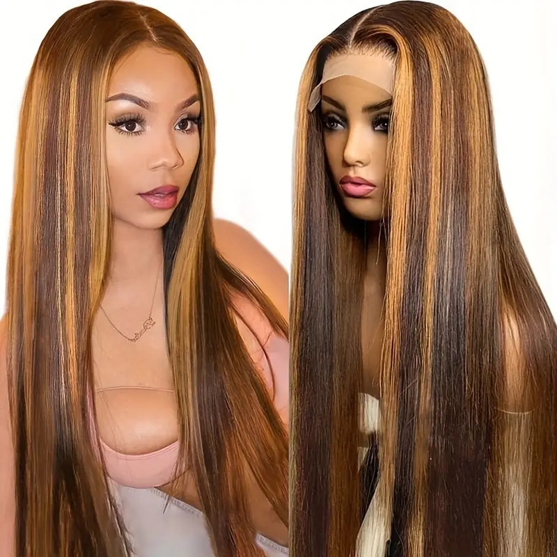 Cross border foreign trade, European and American fashion, piano color, dyed wig, African hot selling front lace long straight hair full head cover Cross border foreign trade, European and American fashion, piano color, dyed wig, African hot selling front lace long straight hair full head cover