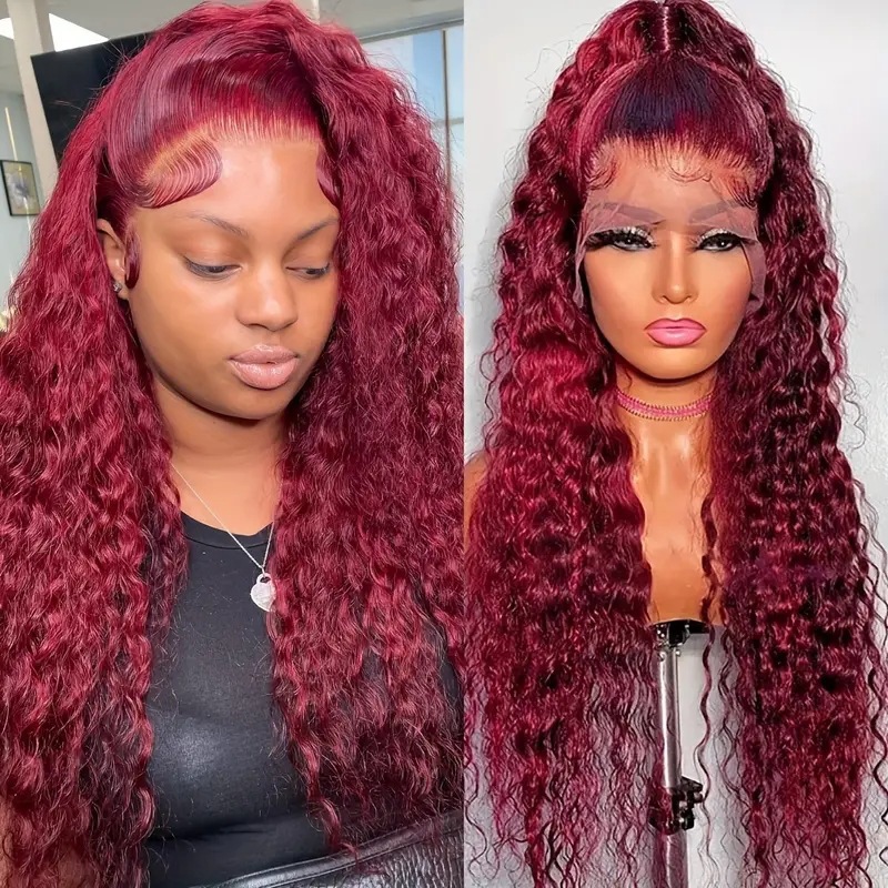 Cross border European and American fashion wine red front lace wig, popular in Africa, small coiled tube explosive head, synthetic head cover Cross border European and American fashion wine red front lace wig, popular in Africa, small coiled tube explosive head, synthetic head cover