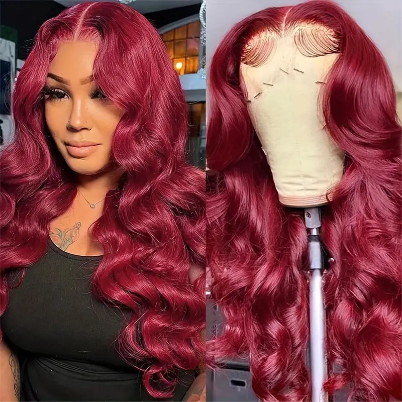 Cross border European and American fashion wine red wig hot selling front lace big wave long curly hair wig full head cover Cross border European and American fashion wine red wig hot selling front lace big wave long curly hair wig full head cover