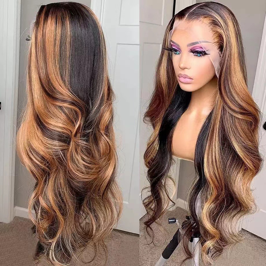 European and American women's long curly wig piano colored lace headband Highlight 13 * 4 lace wig