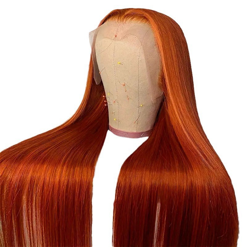 European and American fashion orange long straight hair Amazon Africa hot selling front lace lace lace straight hair wig full head cover European and American fashion orange long straight hair Amazon Africa hot selling front lace lace lace straight hair wig full head cover