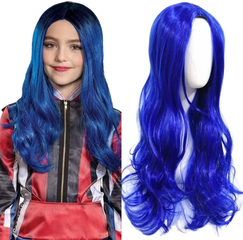 European and American wig movie descendant 2 Starlight inheritor Mal wig cosplay with bangs, split into long curly wigs European and American wig movie descendant 2 Starlight inheritor Mal wig cosplay with bangs, split into long curly wigs