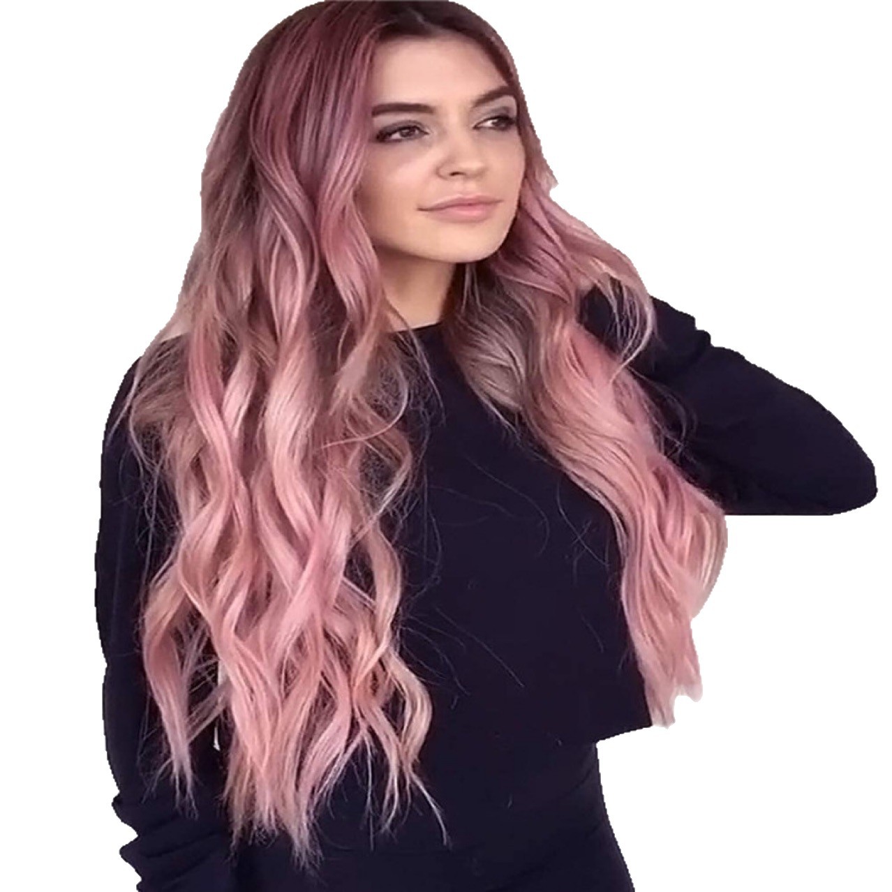 Amazon's new European and American wig for women, gradient pink long curly hair, synthetic wig, full head cover manufacturer wholesale Amazon's new European and American wig for women, gradient pink long curly hair, synthetic wig, full head cover manufacturer wholesale