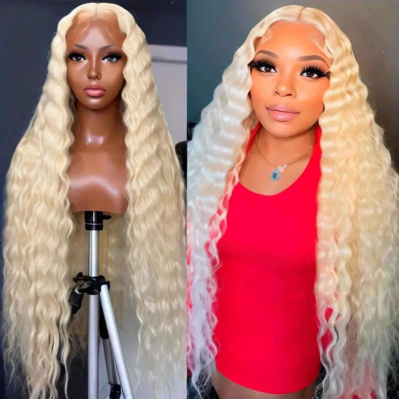 Cross border European and American fashion water ripple small roll wig African hot selling front lace off white headband deep wig