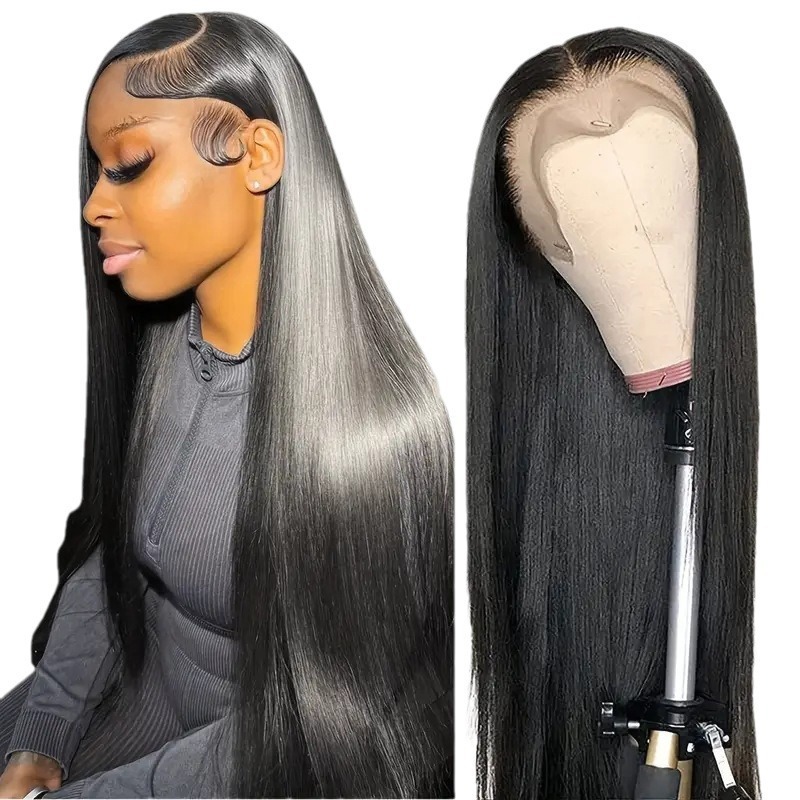 Cross border foreign trade fashion long straight hair wig African hot selling front lace lace lace lace mid split straight hair synthetic headband Cross border foreign trade fashion long straight hair wig African hot selling front lace lace lace lace mid split straight hair synthetic headband