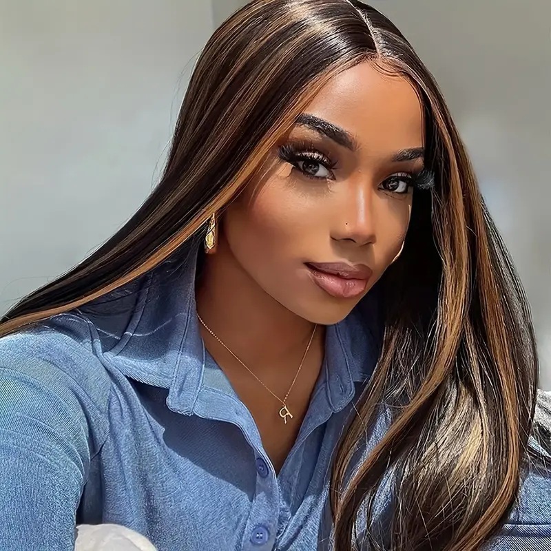 Amazon Cross border Foreign Trade Fashion European and American Fashion Front Lace African Hot Selling Piano Color Straight Hair Wig Headset Amazon Cross border Foreign Trade Fashion European and American Fashion Front Lace African Hot Selling Piano Color Straight Hair Wig Headset