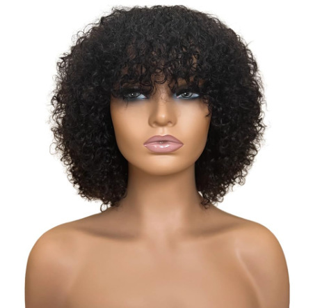 Cross border wig for African women, black short curly hair with bangs, small curly hair, synthetic full head cover Cross border wig for African women, black short curly hair with bangs, small curly hair, synthetic full head cover