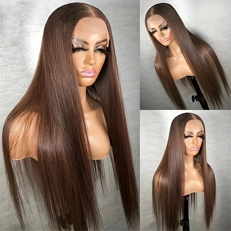 Cross border foreign trade, European and American fashion, brown wig hot selling, lace lace, lace, mid split, long straight hair, synthetic headband Cross border foreign trade, European and American fashion, brown wig hot selling, lace lace, lace, mid split, long straight hair, synthetic headband