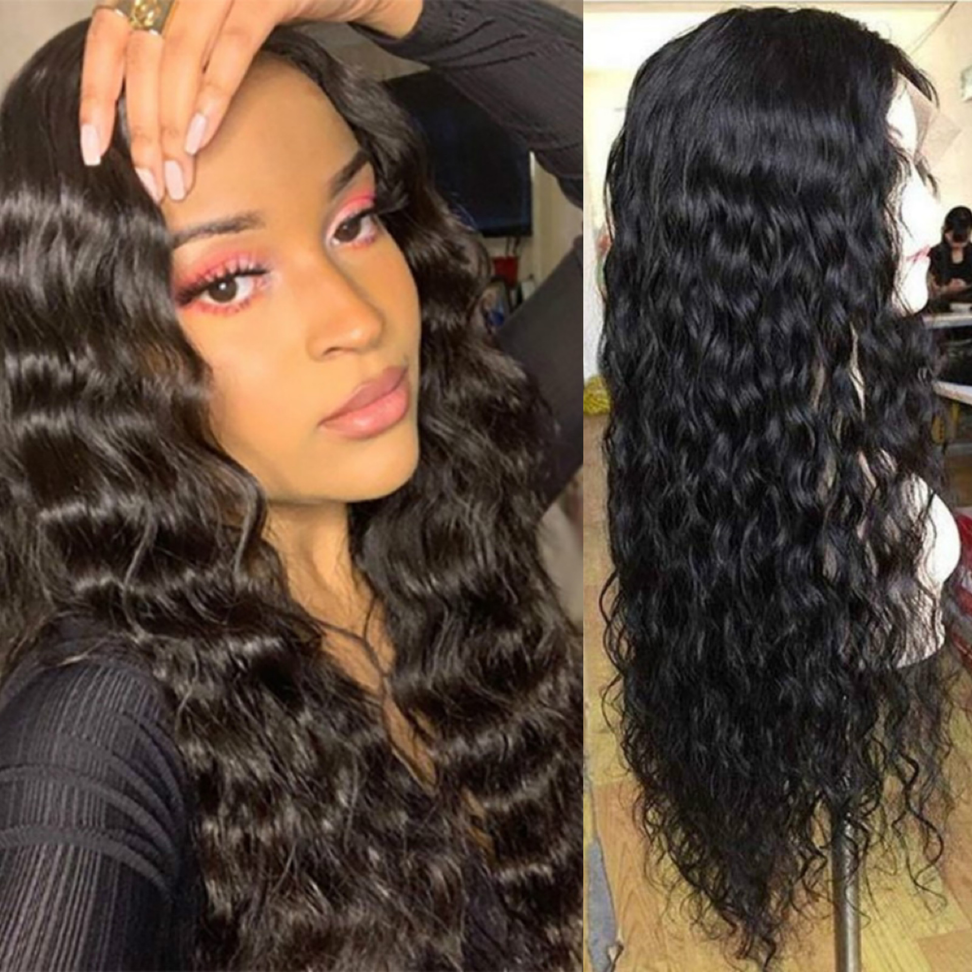 Cross border fashion European and American style African small roll wigs, forehead lace wigs, women's mechanism synthetic full head covers, long curly hair