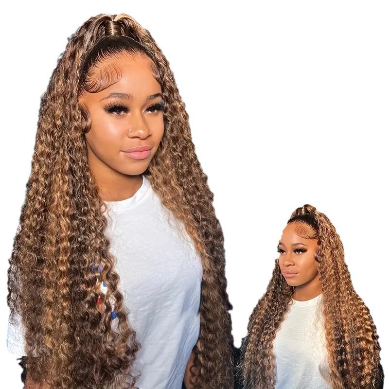 Foreign trade, European and American fashion, lace wig, cross-border hot selling in Africa, piano color, small roll, long roll hair, full head cover Foreign trade, European and American fashion, lace wig, cross-border hot selling in Africa, piano color, small roll, long roll hair, full head cover