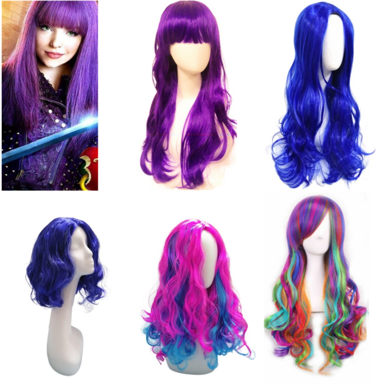 European and American wig movie descendant 2 Starlight inheritor Mal wig cosplay with bangs, split into long curly wigs
