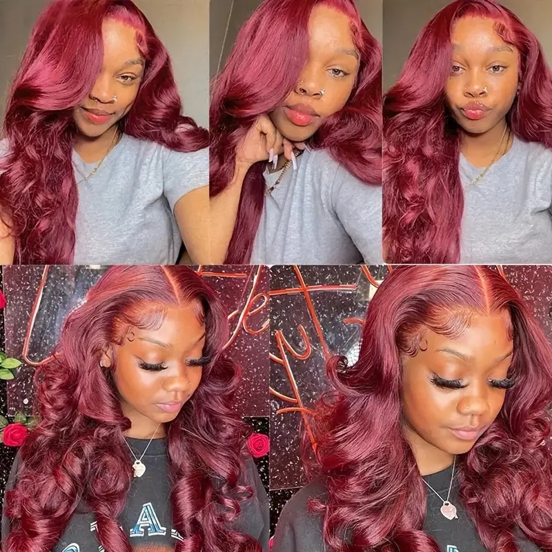 Cross border European and American fashion wine red wig hot selling front lace 13 * 4 large wave long curly hair full head cover Cross border European and American fashion wine red wig hot selling front lace 13 * 4 large wave long curly hair full head cover