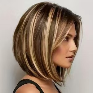 Cross border split bangs, short hair, slightly curled styling, fashionable lace and synthetic full head wig from Europe and America Cross border split bangs, short hair, slightly curled styling, fashionable lace and synthetic full head wig from Europe and America