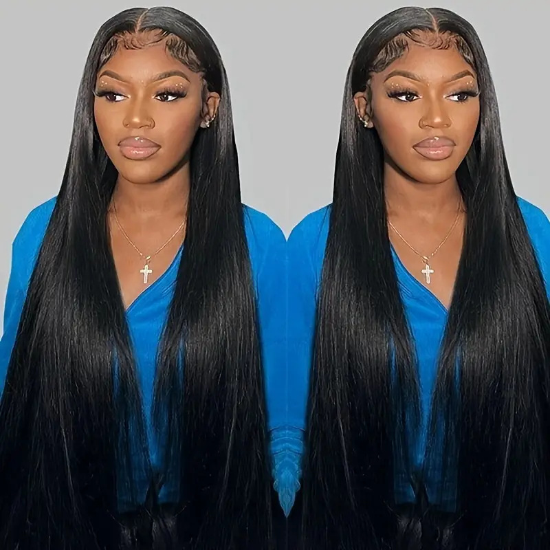 European and American lace wig black women's mid length straight hair fluffy natural fashion daily full hair set in stock