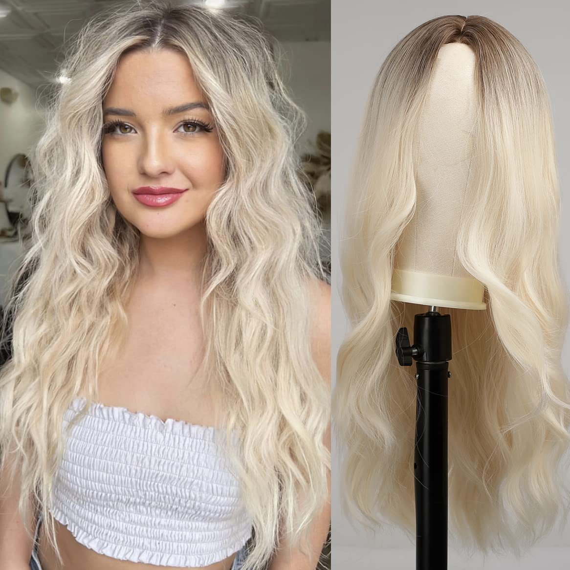 Amazon's new wig for women in Europe and America, front lace synthetic headband, small lace, medium split, long curly hair wigs Amazon's new wig for women in Europe and America, front lace synthetic headband, small lace, medium split, long curly hair wigs