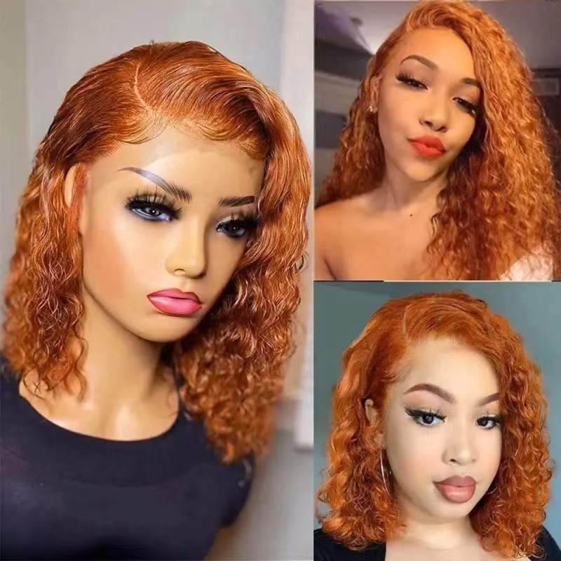 African Women's Wig Short Curling Mechanism Front Lace Orange Partial Small Roll Wig Cover Factory in Stock African Women's Wig Short Curling Mechanism Front Lace Orange Partial Small Roll Wig Cover Factory in Stock
