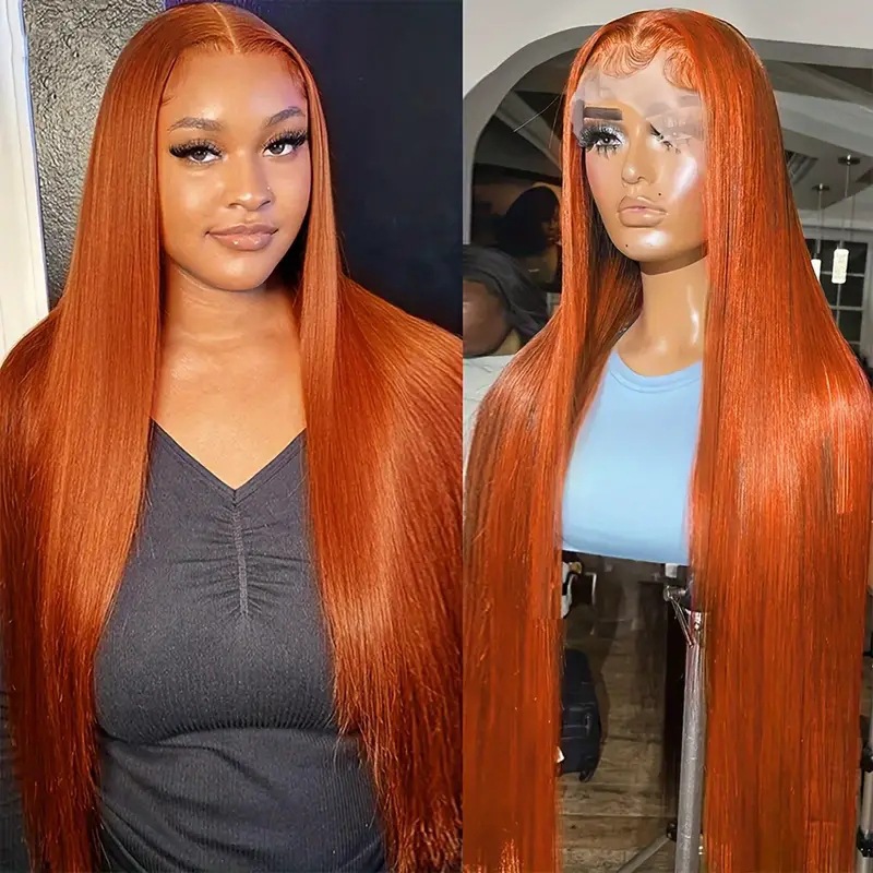 European and American fashion orange long straight hair Amazon Africa hot selling front lace lace lace straight hair wig full head cover European and American fashion orange long straight hair Amazon Africa hot selling front lace lace lace straight hair wig full head cover