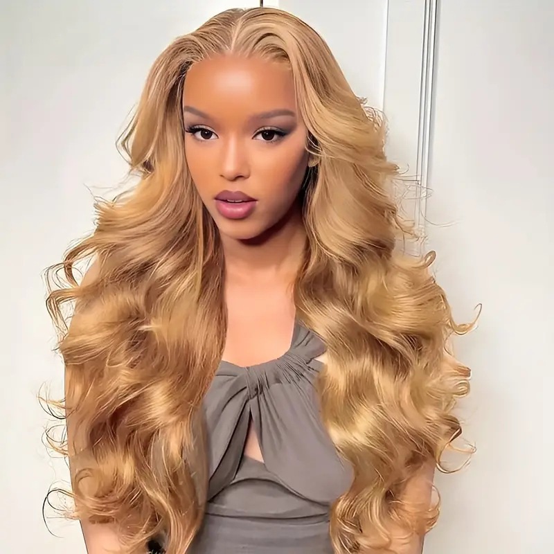 Cross border foreign trade, European and American fashion, golden big wave curly hair, hot selling in Africa, front lace wig, full head cover