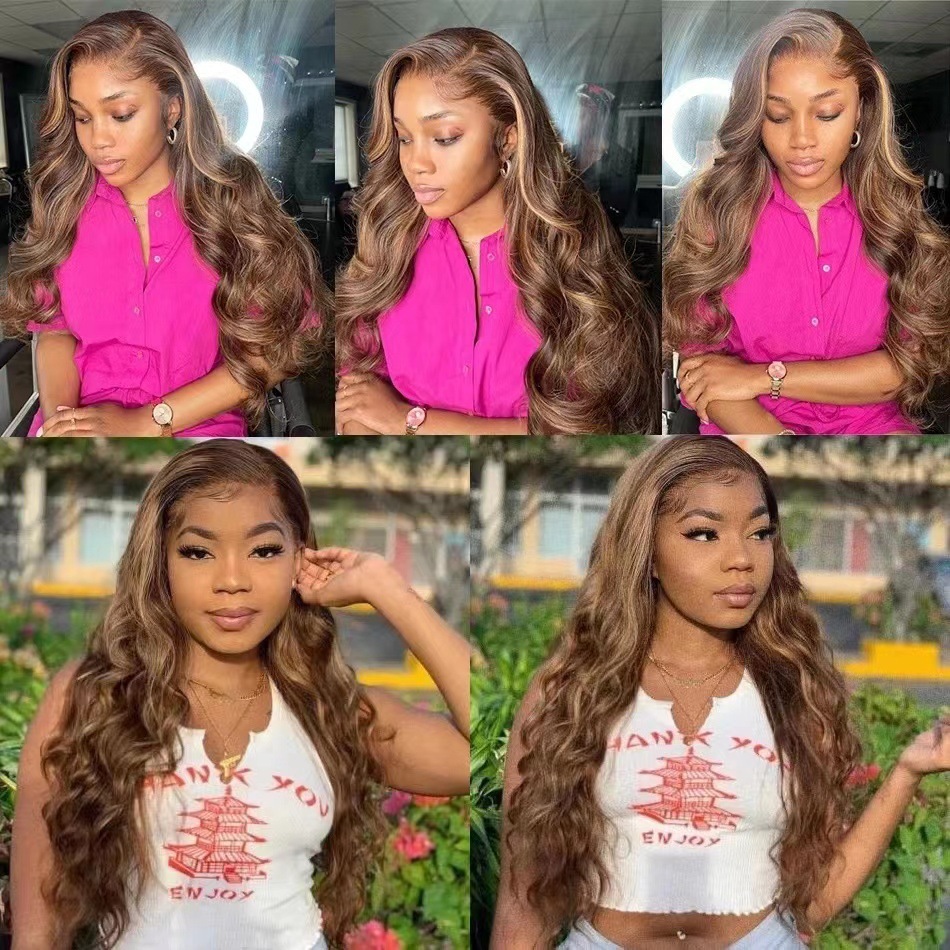 Front lace wig, European and American long curly hair gradient color women's wig, big wave headband, human hair wigs Front lace wig, European and American long curly hair gradient color women's wig, big wave headband, human hair wigs