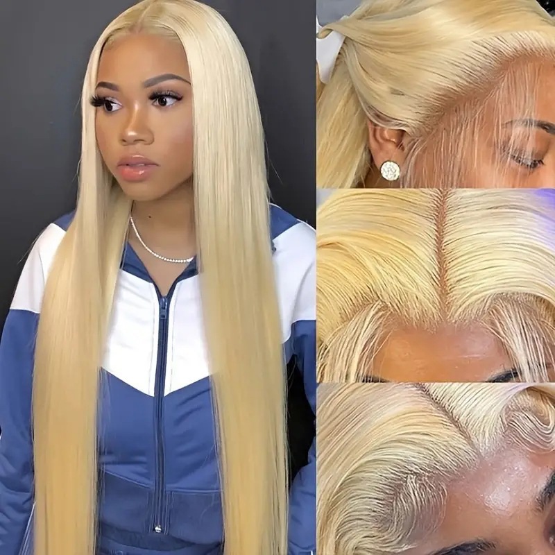 Cross border hot selling new European and American fashion light gold wig fashionable front lace lace full head cover factory stock Cross border hot selling new European and American fashion light gold wig fashionable front lace lace full head cover factory stock